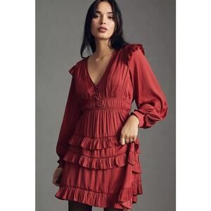 NWT $160 party dress Anthropologie Tiered Ruffled Mini Dress XXS Red